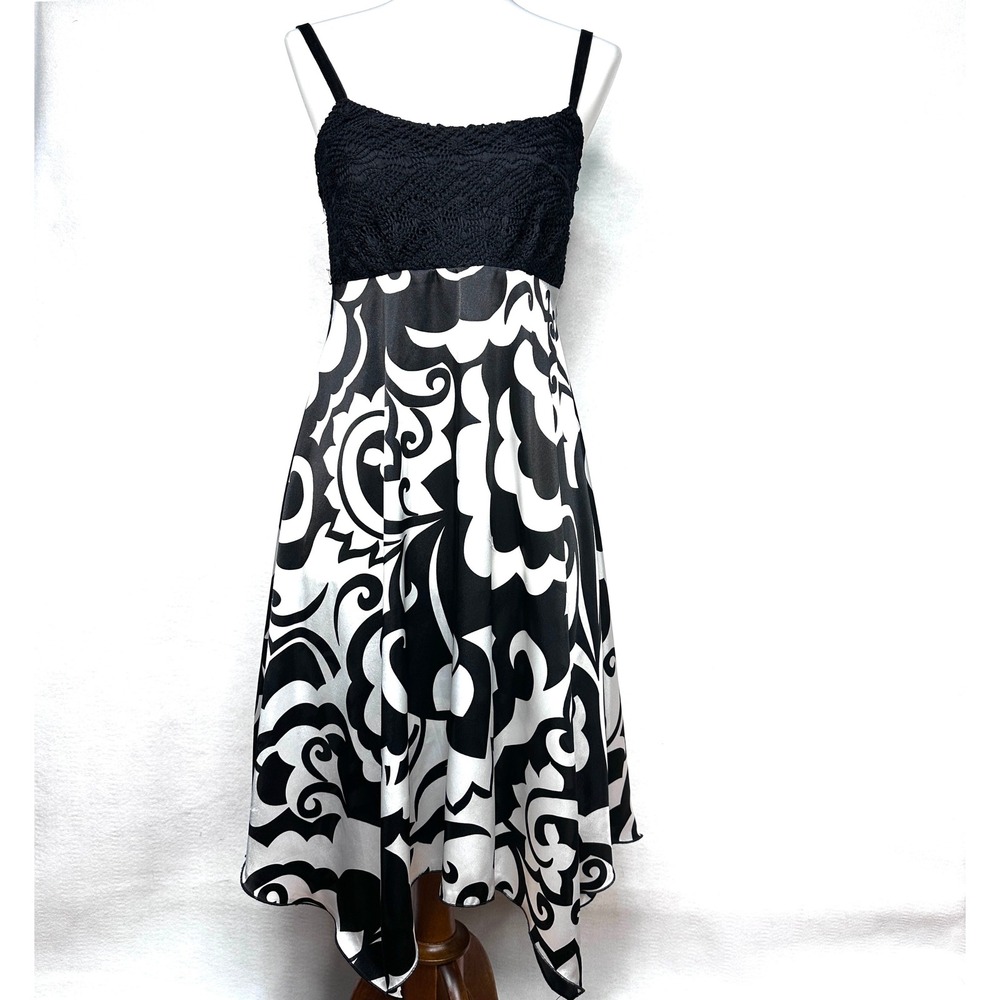 Blush Floral Damask Midi Dress Women Small Black White Crochet Lace‎ Vintage